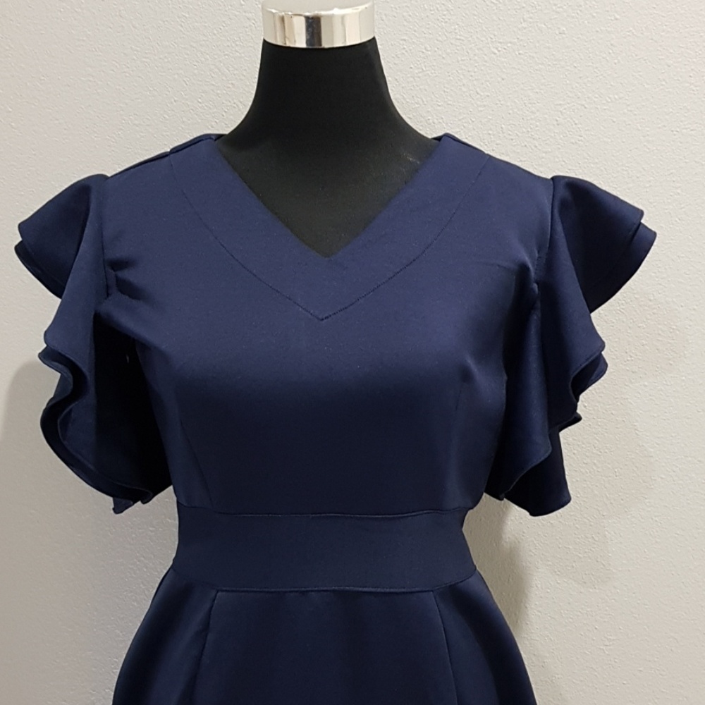 Navy Blue Ruffle Dress New! - Picture 4 of 9